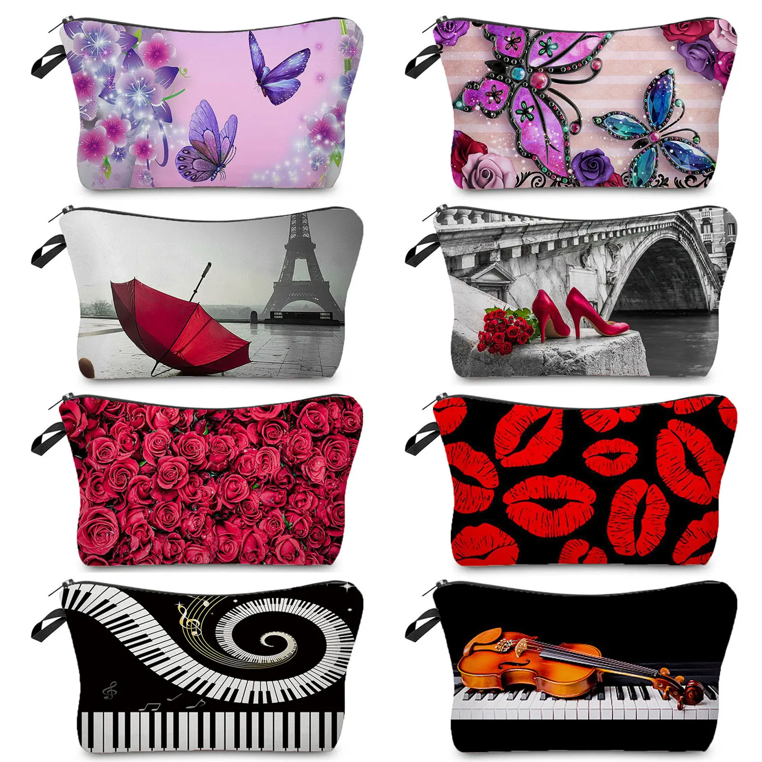 Rose Embroidery Red&Black Series Cosmetic Case Woman Travel Cosmetic