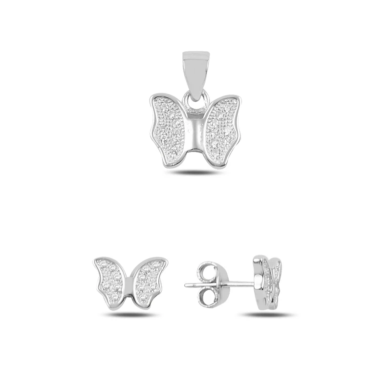 

Silver 925 Sterling Zircon Butterfly Earrings & Pendant Set
