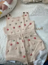 Knitted Baby Rompers Overalls Jumpsuit Handmade Infant 100%Cotton Pompom