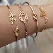 Tocona 4 unids/set moda Bohemia hoja de nudo mano brazalete enlace cadena encanto pulsera brazalete para las mujeres pulseras de oro joyería para mujer 6115