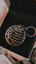 Auxauxme personalizada Birthstone árbol de llaveros de la vida de acero inoxidable miembro de la familia llavero de árbol regalos de cumpleaños para mamá y papá