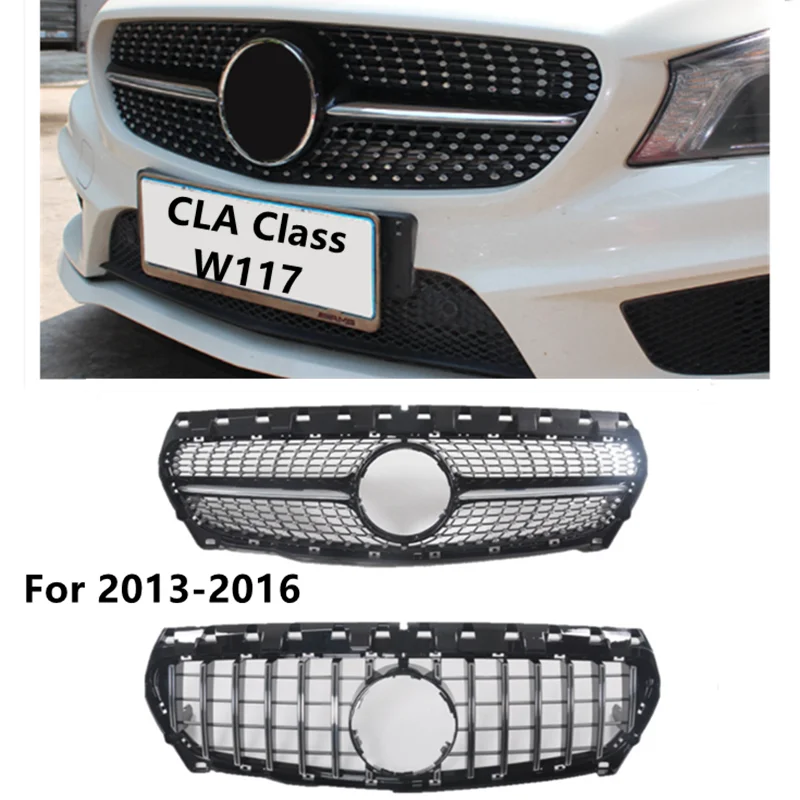 Front Bumper Grille For Mercedes Benz CLA Class W117 2013-2016 Sport Racing Grill GT Style Diamond Facelift ABS Auto Accessories lund bug deflector