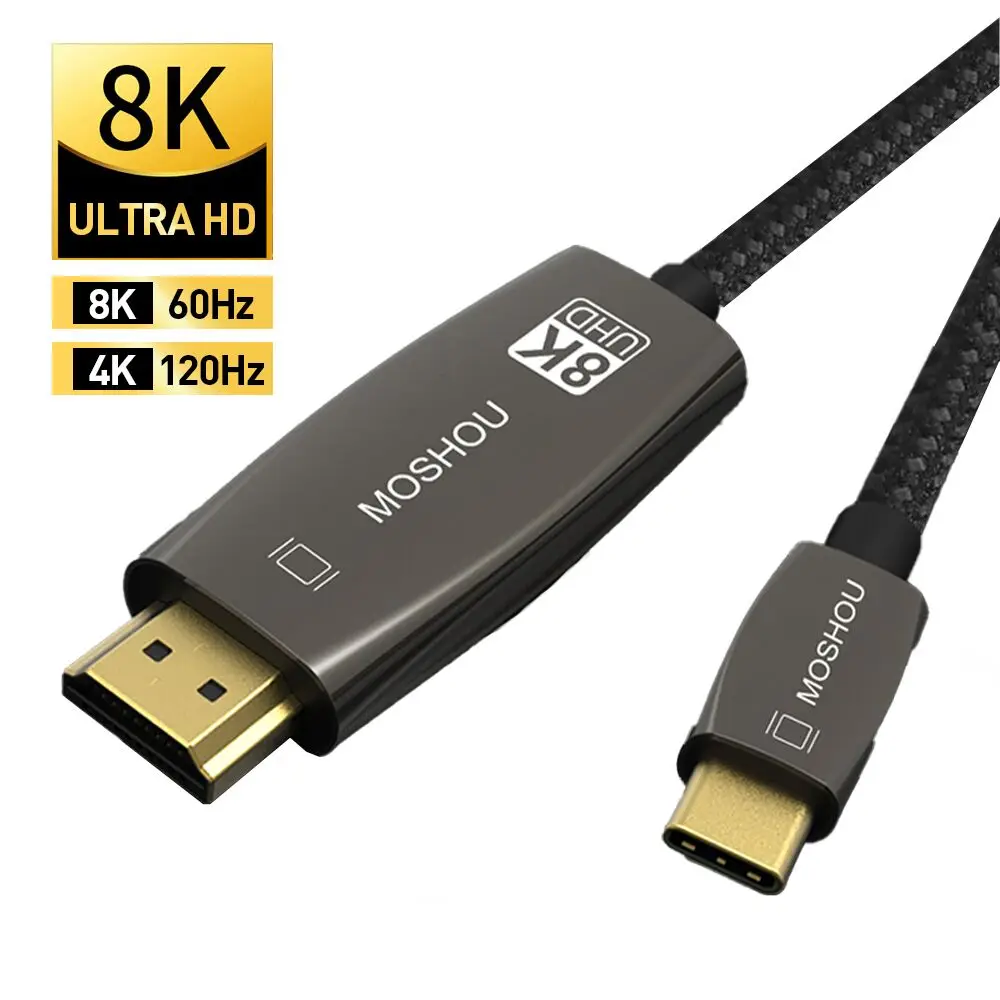 MOSHOU USB C to HDMI 2.1 Cable 8K@60Hz 4K@144Hz Type C to HDMI HDCP2.3 HDR  DSC