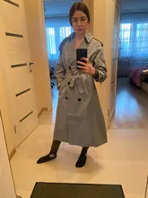 Gabardina larga con doble botonadura para mujer, abrigo ajustado con cinturón, ropa de primavera otoño