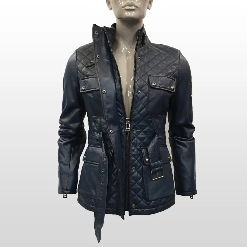 

Women Famous Brand Genuine Real Leather Oil Jacket Sheepskin Coat Motorcycle Biker Slim Cut Casual Coat Belstff