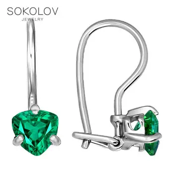 

SOKOLOV Silver drop earrings with stones with cubic zirconia green fashion jewelry silver 925 women's/men's, male/female, long earrings