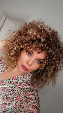 Peluca de cabello Afro rizado con flequillo para mujeres negras, pelo corto sintético estampado glorioso, Cosplay, Alta Temperatura