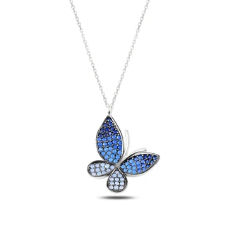 

KUTAYDAN Blue Grayscale Nano Cubic Zirconia Butterfly Pendant 925 Sterling Silver