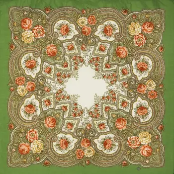 

Scarf Pavlovo Posad with woolen fringe 89x89 1222-9 "Amber evening", View 9