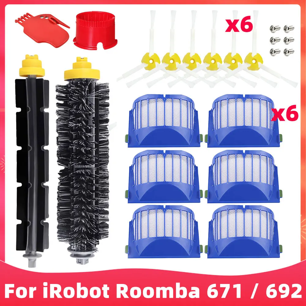 Filtres x 6 et 3 brosses latérales pour Irobot Roomba série 700