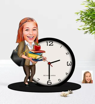 

Personalized Women 'S Teacher Caricature Of Wooden Desktop Trinket Saat-4