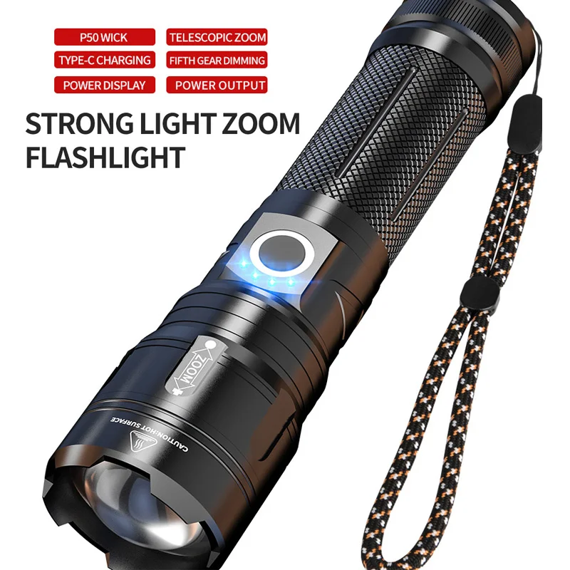 poderosa lanterna led emergência powerbank luz bateria lâmpada modos de iluminação prova dzoágua zoomable para andar