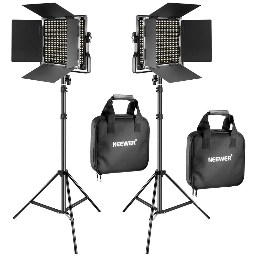 Neewer 2 Pieces Bi-color 660 LED Video Light and Stand Kit Includes:(2)3200-5600K CRI 96+ Dimmable with U Bracket Barndoor | Электроника