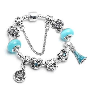 

Angemiel Blue Mouse Dress Hat Figured Charm Bracelet