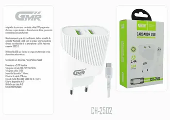 

Dual USB charger 5V 2.4A 12W fast charging 100V / 240V MicroUSB Cable 100cm