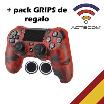 

ACTECOM Funda Carcasa + Grip Silicona Camuflaje Rojo Mando Sony PS4 Playstation 4