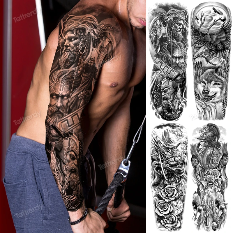 Amazing Temporary Tattoos Men Large Full Arm Sleeve Tattoo God Wolf Moon  Dragon Lion King Tiger Forest Tattoo Designs Big Body - Temporary Tattoos -  AliExpress