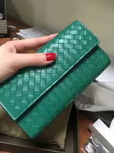 Cartera de mano tejida larga para mujer, cartera de mano larga, estilo Flip-Style, gran volumen, 100%, cuero de oveja, piel de oveja, clip de dinero de diseño de marca de lujo, 2021