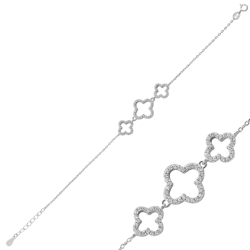 

Silver 925 Sterling Zircon Four Leaf Clover Bracelet