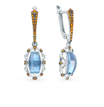 

Silver earrings with cubic zirconia and Paraiba sitals sunlight sample 925