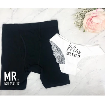 

Personalized name and date bride and groom gift underwear, Anniversary/Wedding/Honeymoon gift, Bridal underwear, mens underwear