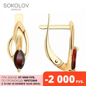 

Sokolov drop earrings with stones in gold with grenades, fashion jewelry, 585, women's male, long earrings