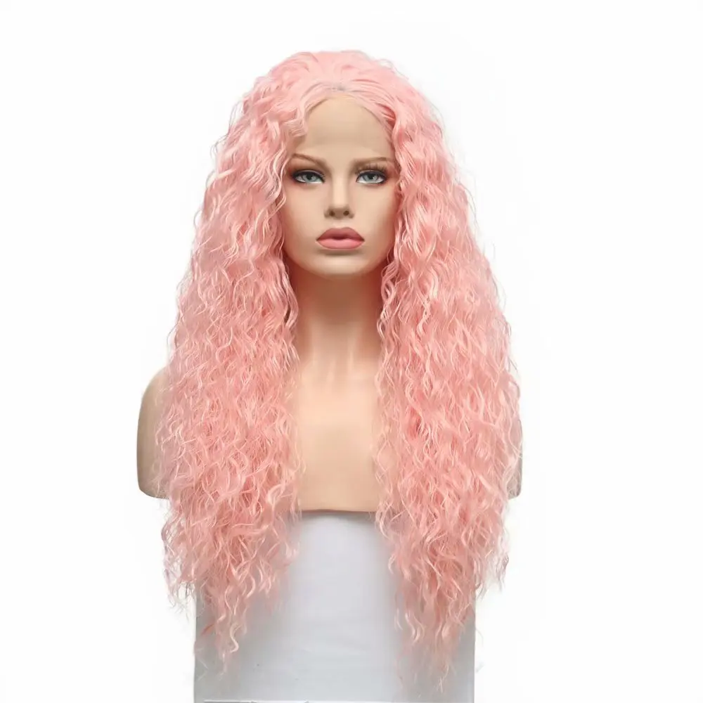 RONGDUOYI Pink Loose Deep Hair Natural Hairline Wig Cosplay Synthetic