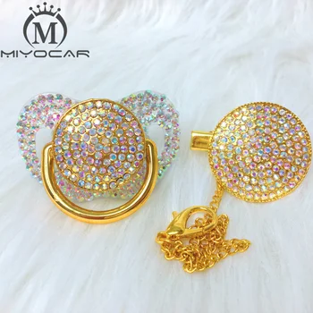 

MIYOCAR All colorful Bling full Rhinestone pacifier and clip set pacifier chain holder gold pacifier lovely rhinestone AC-SC