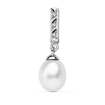 

Pendant 18k white gold bar zircons Pearl 25x8mm. [AB2286]