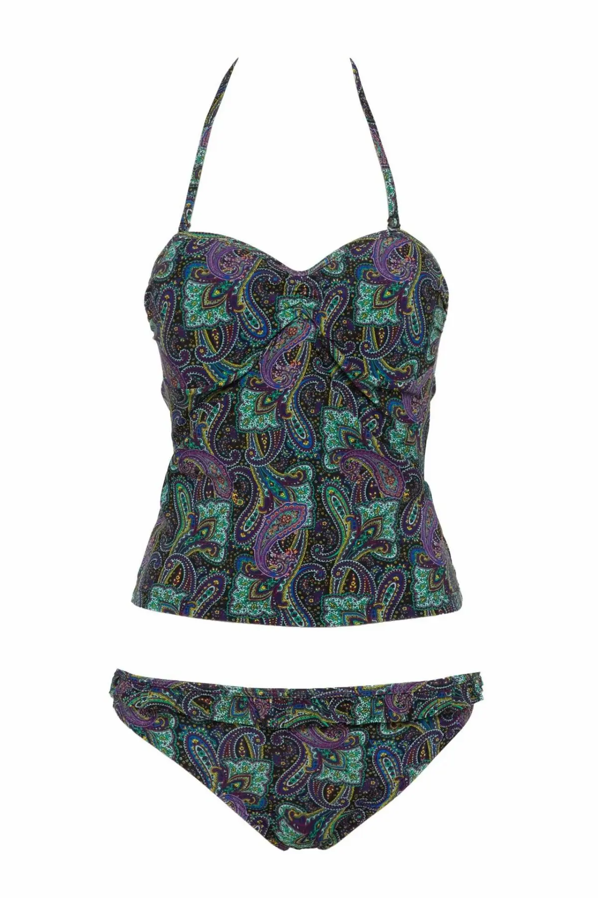 

DeFacto Fashion Woman Tankini Female Sexy Tops Bikini Shorts Sets Geometric Print Lace-up Suits Beach Summer - I2566AZ18SM