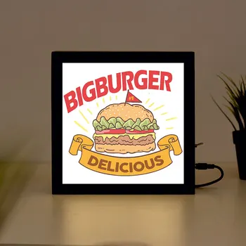 

Delicious Burger handcrafted Wooden Light Box Sign for Home, Restaurant, Coffee Shop Business Signage