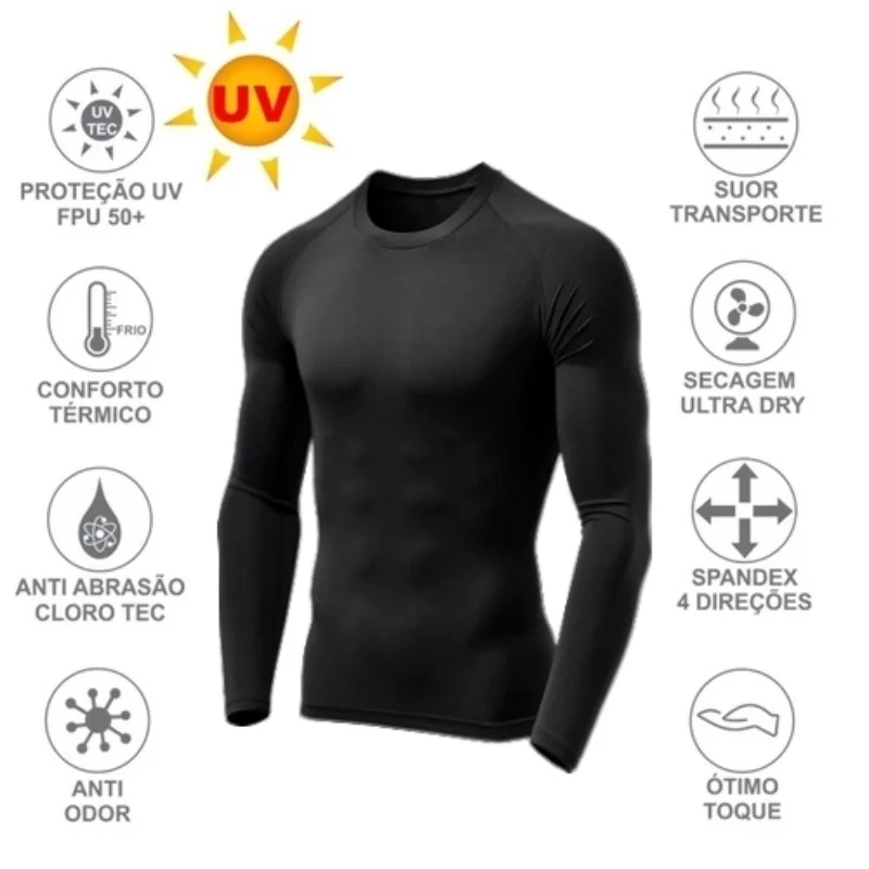 Kit 5 Camisetas Térmicas Masculina Segunda Pele Camisa Uv 50