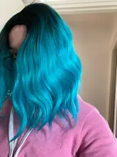 Feilimei-Peluca de cabello largo sintético con ondas para mujer, pelo corto femenino de 14 pulgadas, color azul, Rosa y Rojo, estilo Cosplay