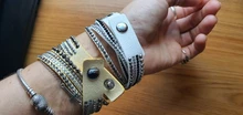 Pulsera de cuero con diamantes de imitación para mujer, brazalete de cristal, varias capas, joyería, novedad de 2016