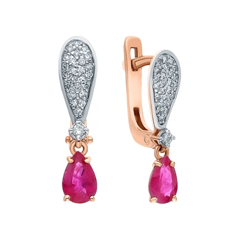 

Gold earrings with rubies and diamonds sunlight sample 585