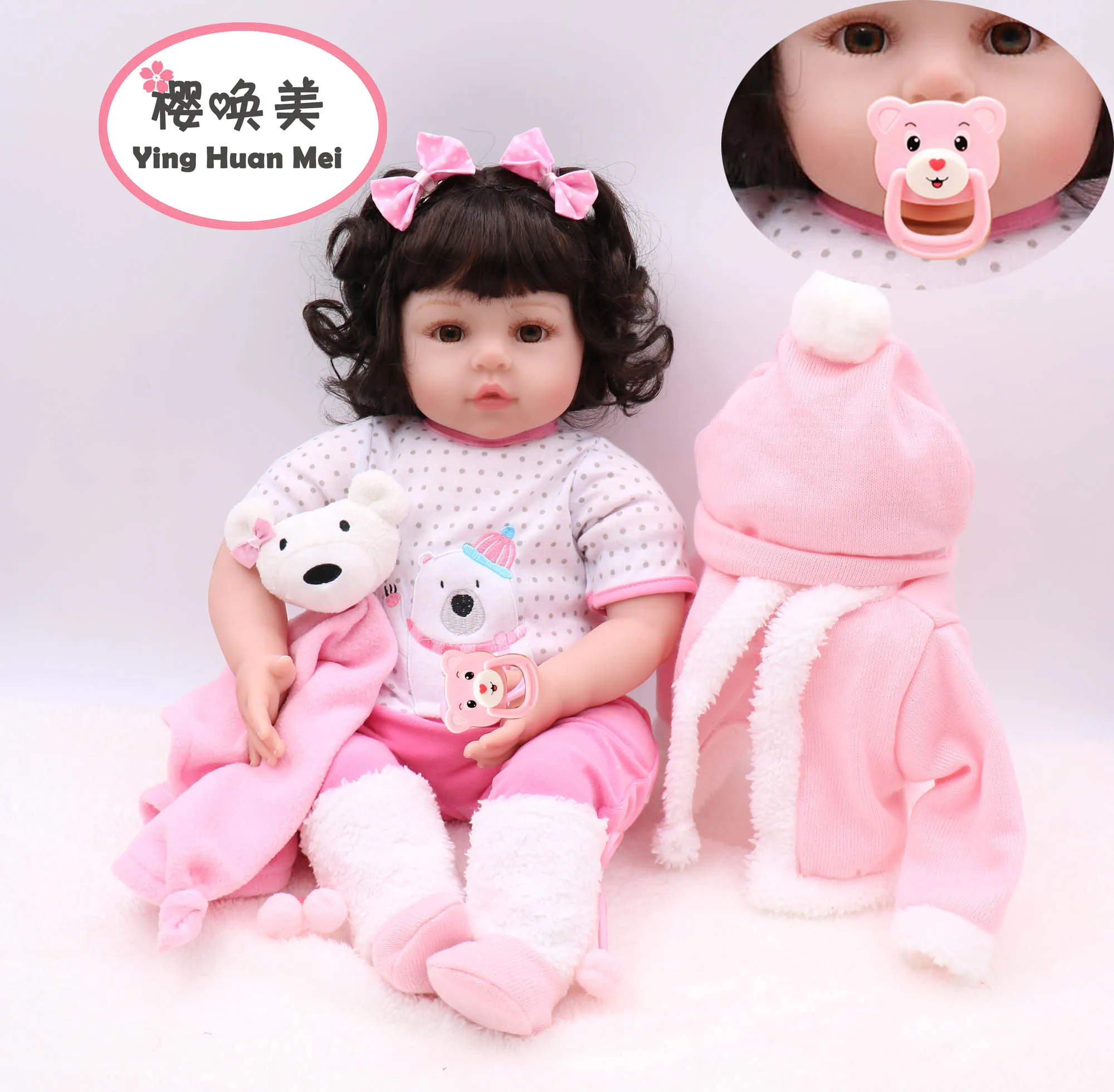 YingHuanMei 22 дюйма Reborn Baby мягкий набор виниловых наклеек с мягким розовым медведем