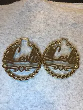 AurolaCo-pendientes de aro de bambú de acero inoxidable para mujer, aretes personalizados con nombre, estilo bambú, 30-90MM