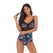 Jamais Vu женский цельный бикини сексуальный Средний сетчатый мидриф танкини шаблон печати плюс размер купальники