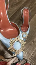 Zapatos de tacón alto con diamantes de imitación para mujer, calzado de seda satinada con punta puntiaguda, sin cordones, para boda, talla grande 41 42