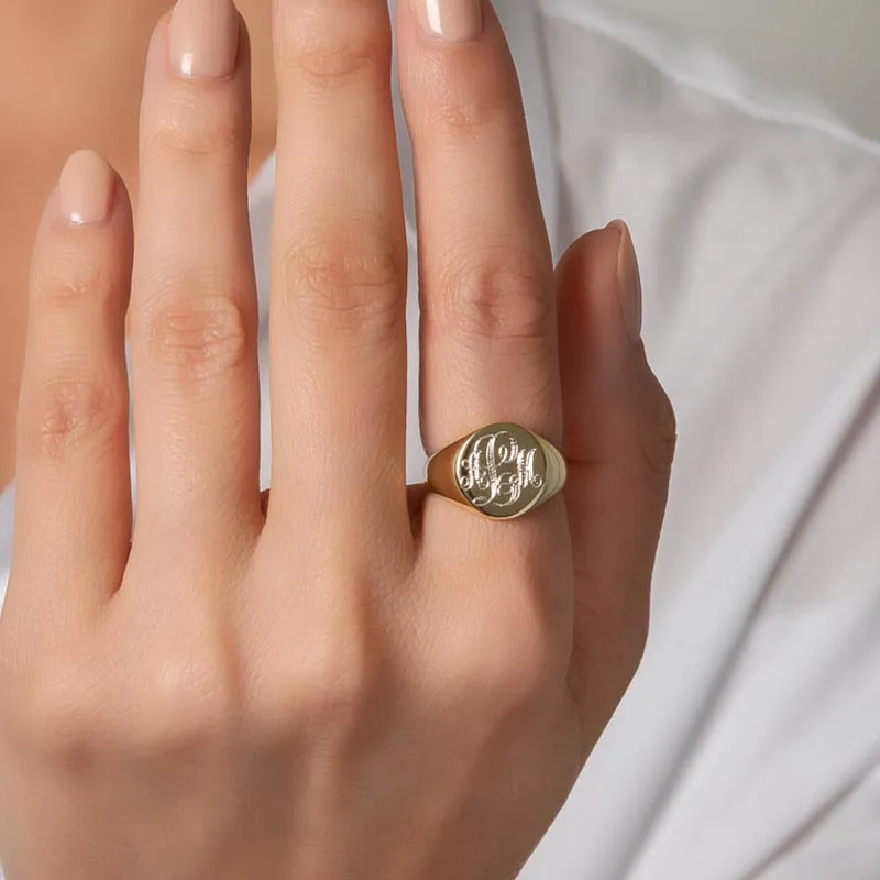 Signet-Ring Ring-Jewelry Stainless-Steel Women Finger Gift Gold for with Polished Simple