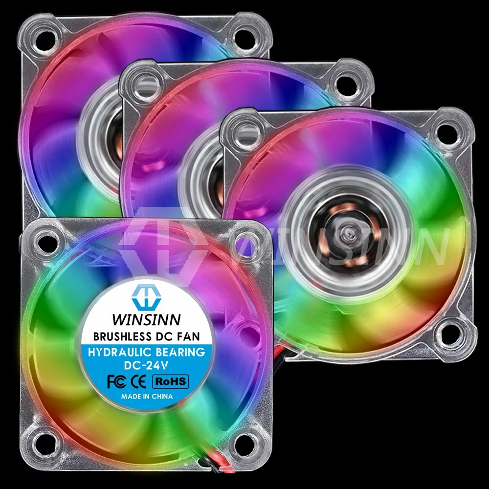 Winsinn-ventilador de Refrigeração sem Escova com Rolamento Hidráulico Led Colorido dc 5v 12v 24v 40×10 mm 2pin 4010 4-pack