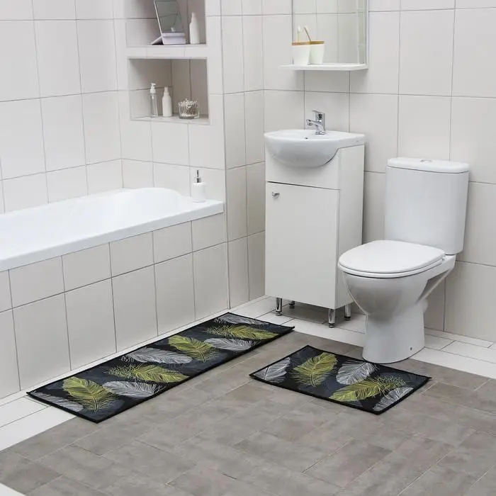 Set mats bath and toilet доляна &quotfeathers" 2 PCs: 40 × 60 45x120 cm | Дом и сад