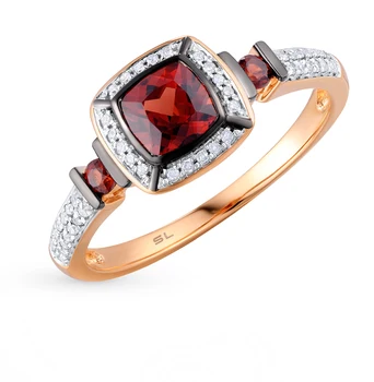

Gold ring with garnet and diamonds sunlight sample 585 test