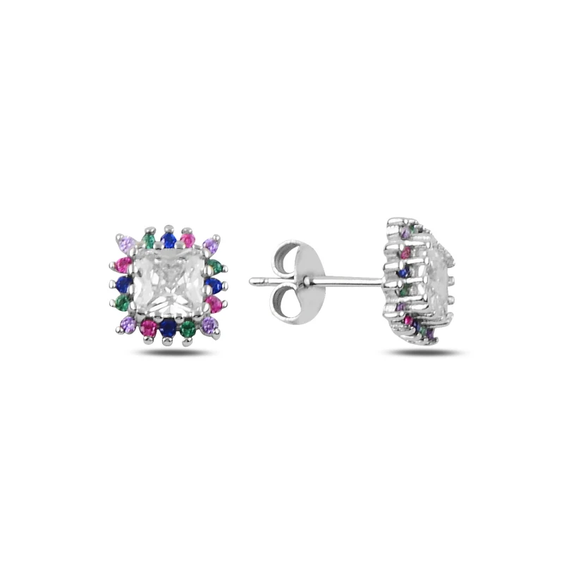 

Silver 925 Sterling Zircon Cubic Zirconia Square Stud Earrings
