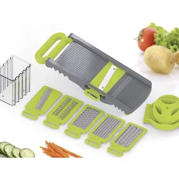 

THULOS,6 in 1 Manual Food Grater. It has 6 interchangeable blades for different types of cut,vavy,julienne,crush,slice. Grater