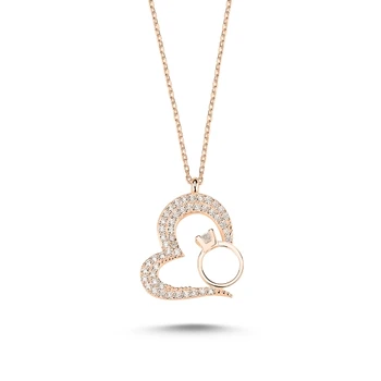 

KUTAYDAN Heart and Engagement Ghost Pendant 925 Sterling Silver