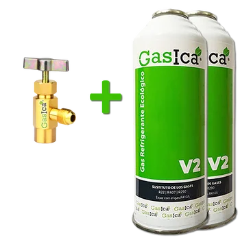 

Gasica organic refrigerant Gas Kit 2 bottles V2 + service Key (R22/R407C/R410A) 255 gr.