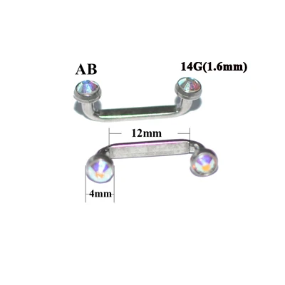 1 шт. G23 титановый Пирсинг 14 г внутренняя резьба кристалл AB драгоценный камень поверхность бар штанга фабричного производства микродермальный якорь кольца ювелирные изделия - Окраска металла: AB 1.6x12x4mm