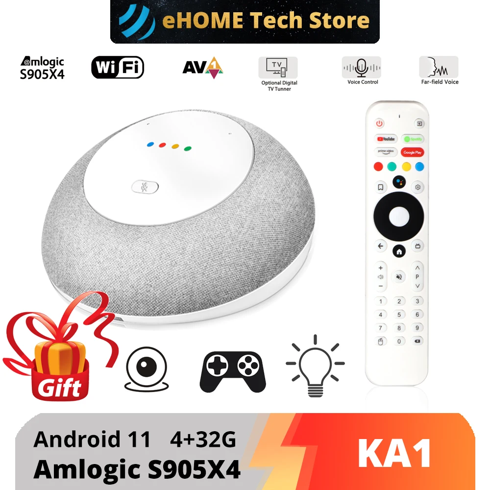 

Google Certified Bluetooth Speaker with Android 11Amlogic S905X4 4GB RAM 32GB ROM Support AI Learning TV Box Housekeeper 2 In 1