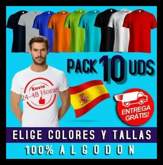 Venta caliente Pack 10 Camisetas Lisas 100% Algodón Negras Blancas Adulto Hombre Manga Corta Azul Rojo Gris Naranja Verde Para Estampar Unisex AjXNekL0pLw